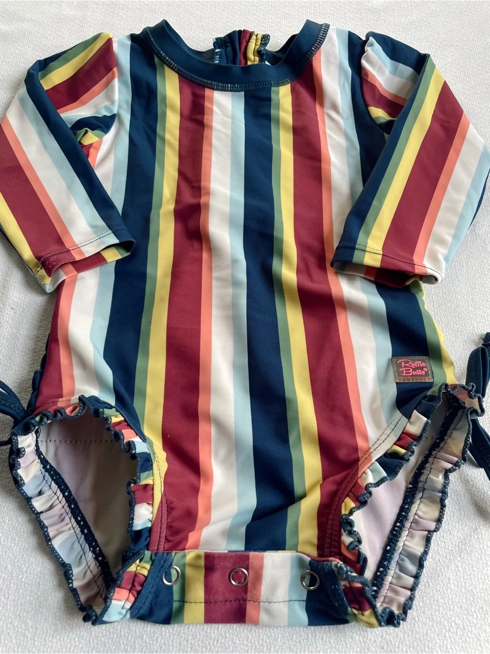 RUFFLEBUTTS Swimsuit Bathing Suit Rash Guard Stripe One Piece Sunset Stripe Navy